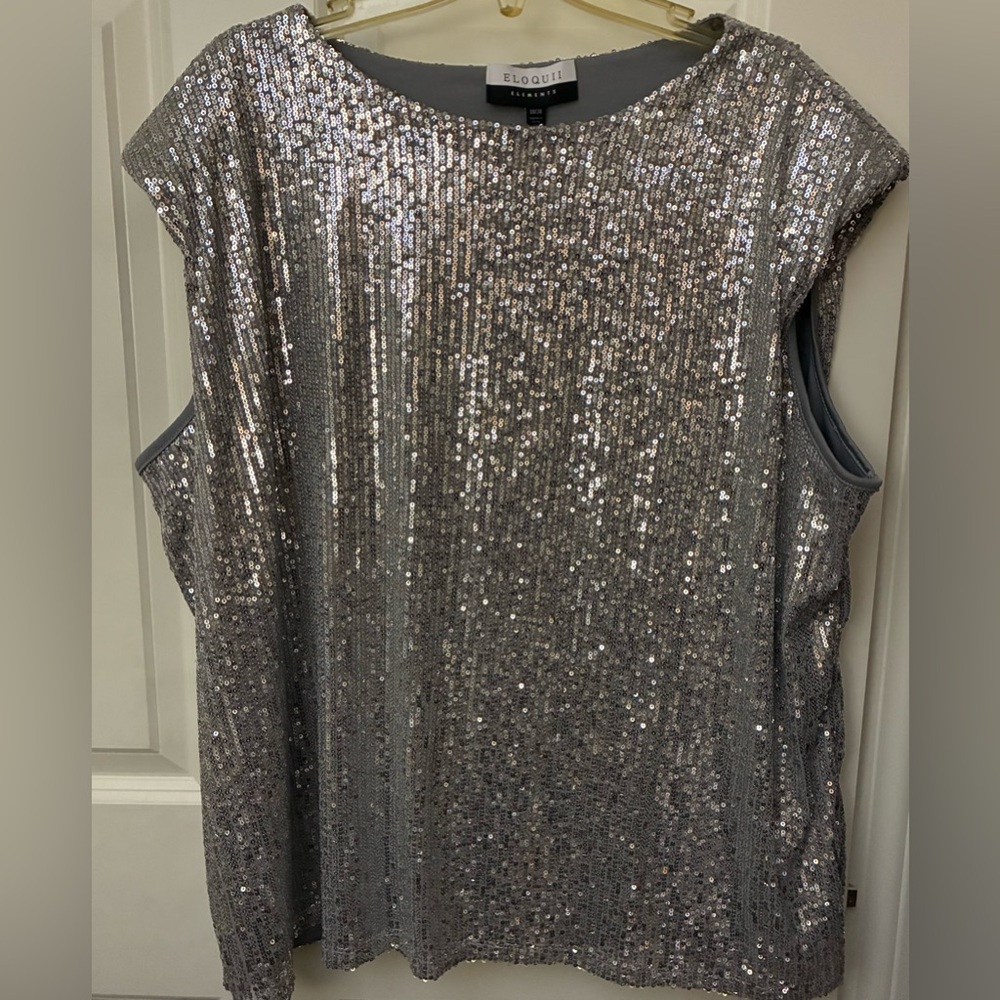 Sparkling Silver Sequined TANK SHIRT Size 18/20 NEW Eloquii Elements Top!